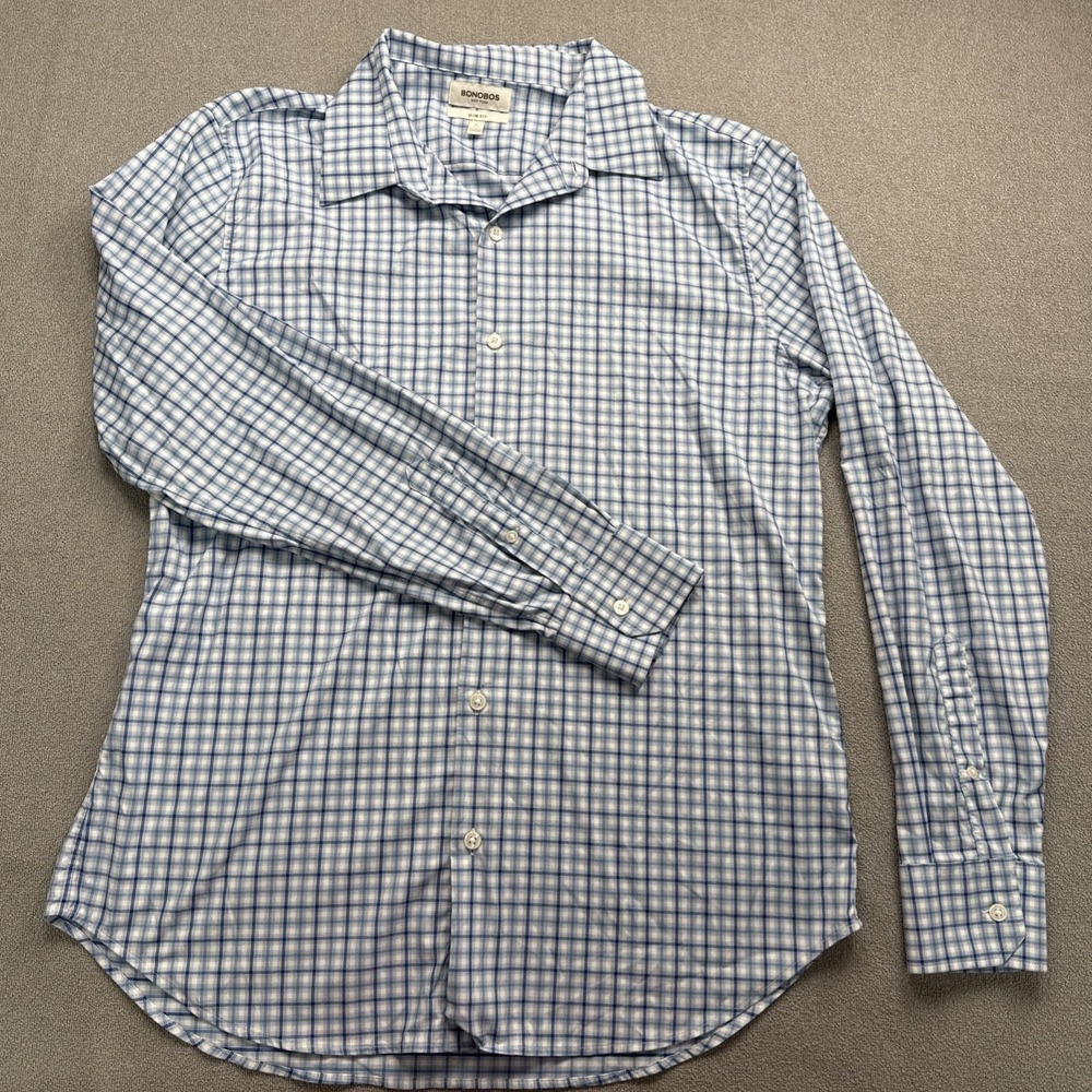 Bonobos Slim Fit Shirt Mens Large Blue Button Up Long Sleeve Wrinkle Free